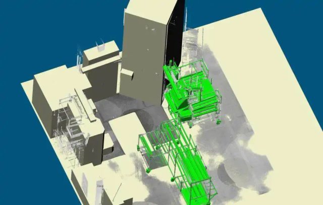 SCAN TO BIM : Usine, bâtiments et hall de production, application réseaux